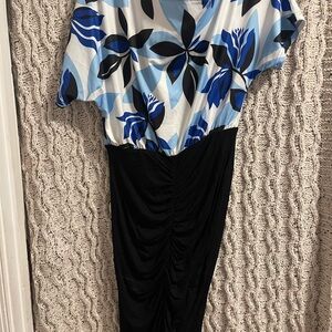 Stylish Blue and Black Floral Midi Dress